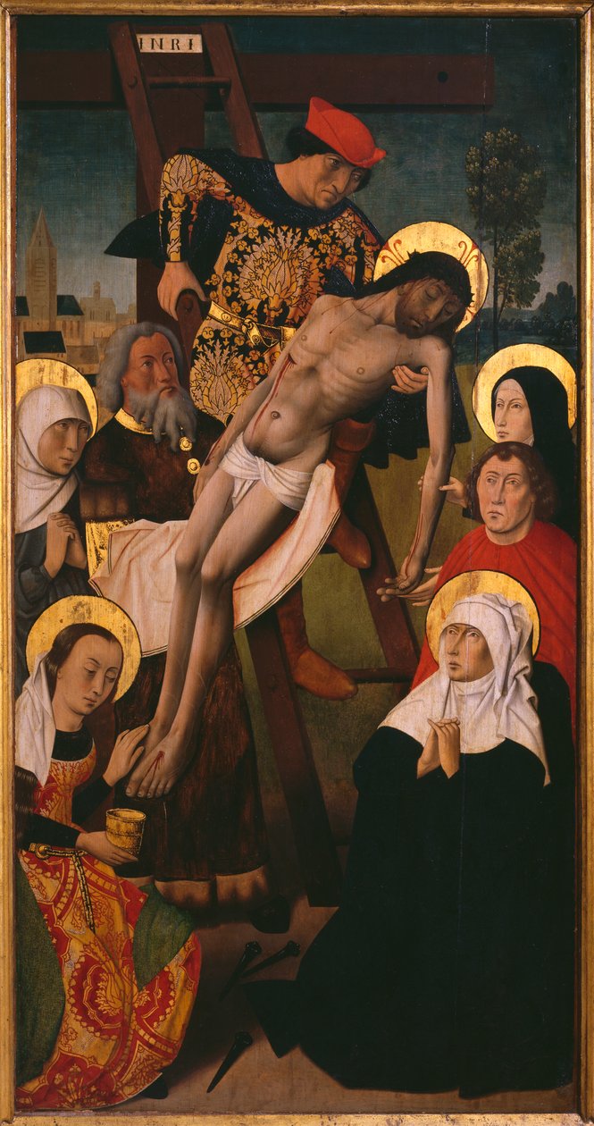 Passion Triptykon, nedstigningen fra korset, højre panel (olie på panel) (se også 345855, 345856, 345857) af Hugo van der (studio of) Goes