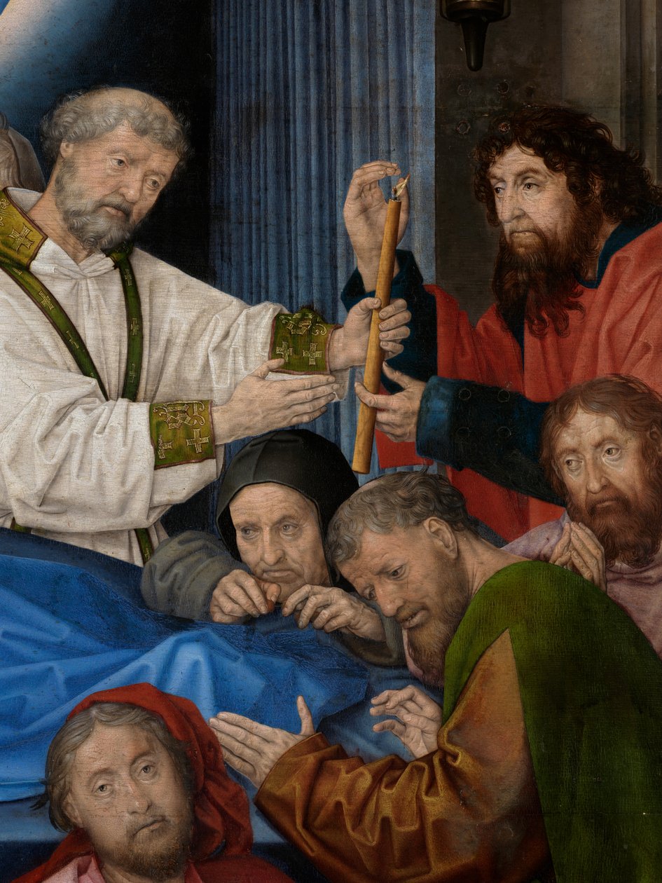 Detalje af Jomfruens død (olie på panel) af Hugo van der Goes