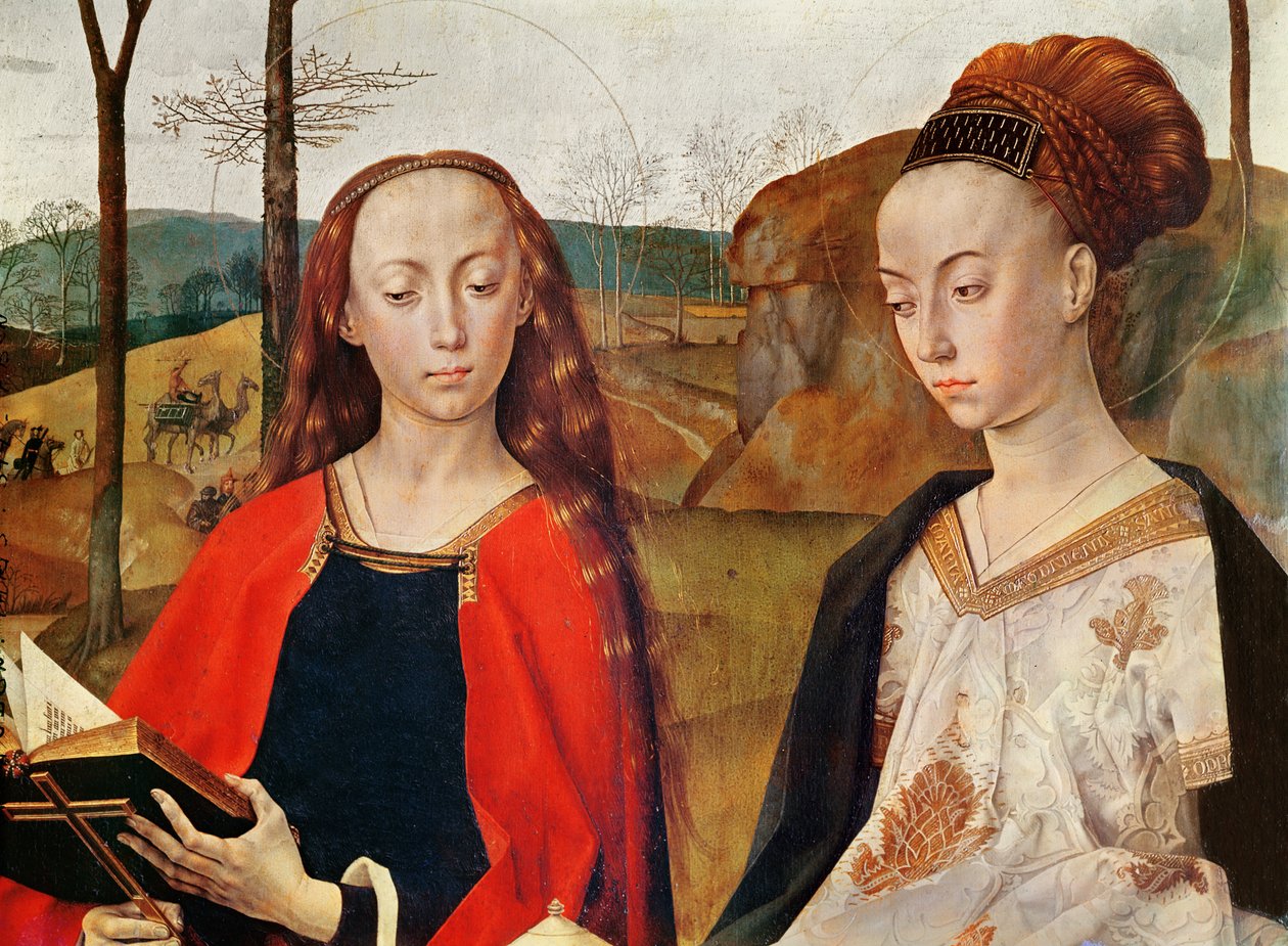 Sankt Margaretha og Sankt Maria Magdalene. Detalje fra Portinari-altertavlen. Ca. 1479. Olie på træ af Hugo van der Goes