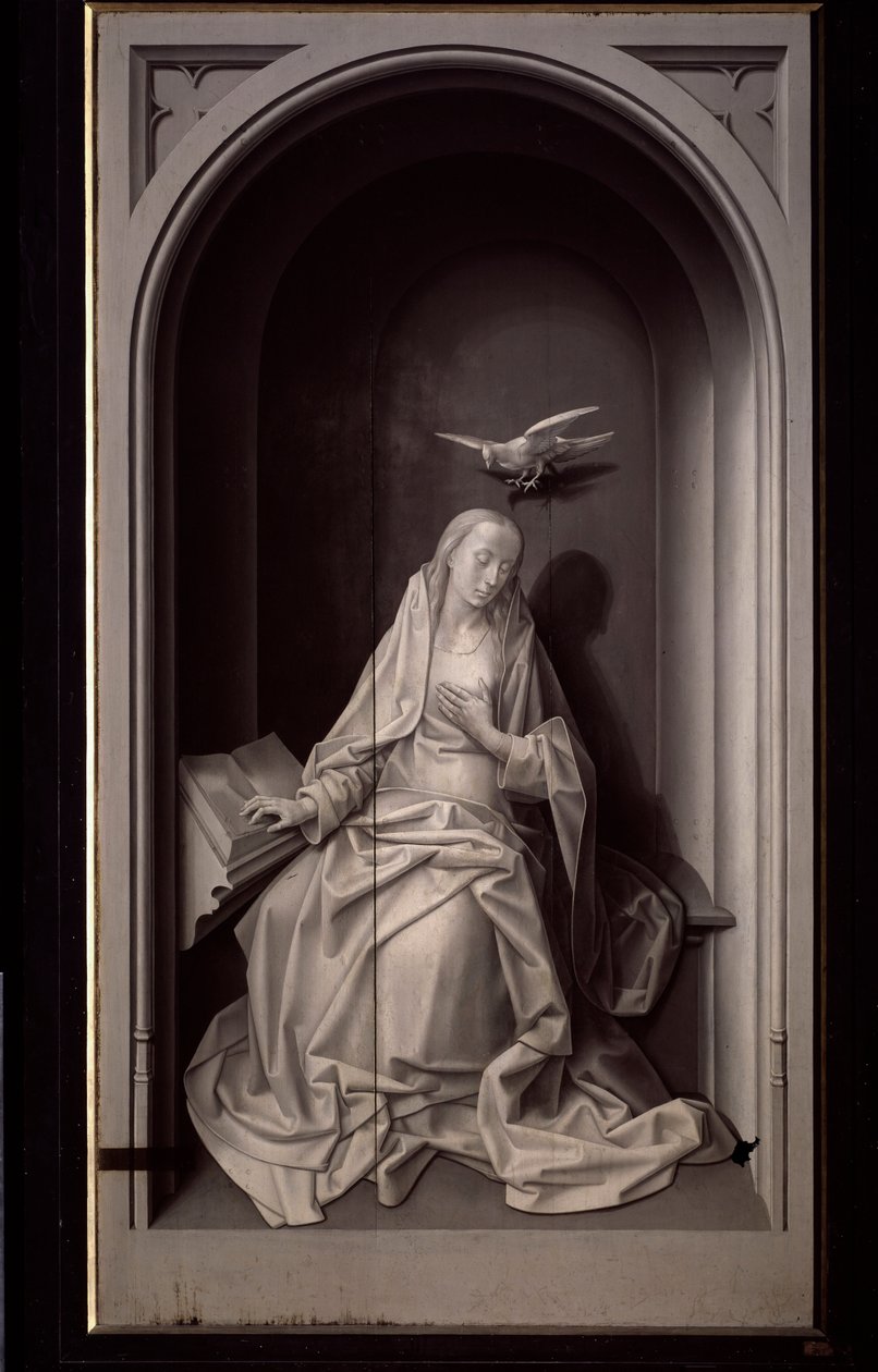 Jomfruen af Bebudelsen, fra Portinari Triptykon, ca. 1479 (olie på panel) af Hugo van der Goes