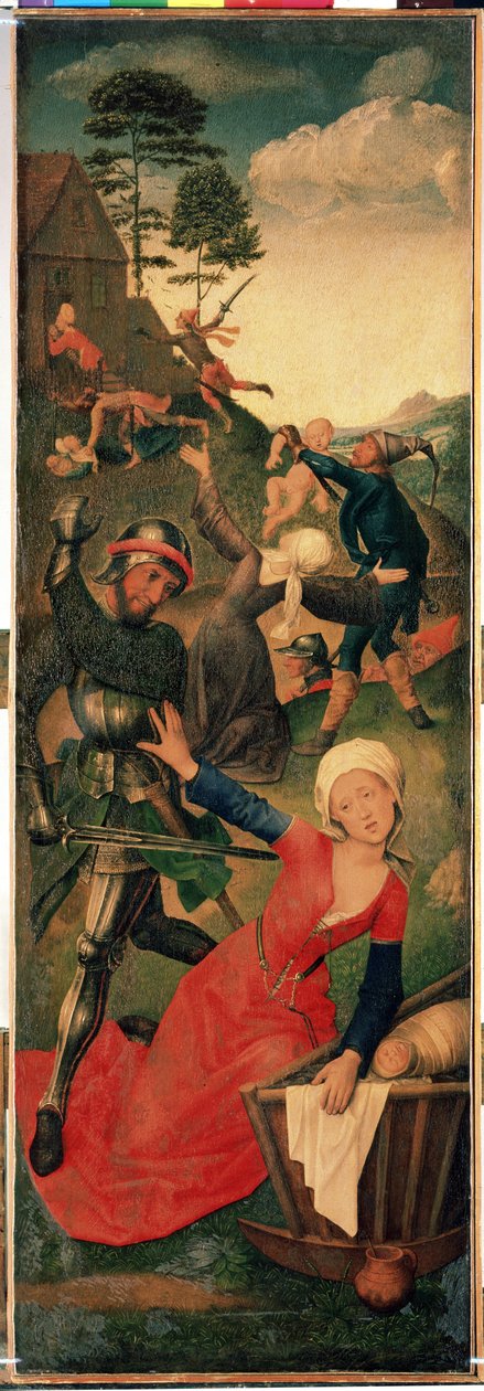 Triptykon over Magiernes tilbedelse: ""massakren af ​​de uskyldige"" Højre panel. Maleri på træ af Hugo van der Goes (1435-1482) 1400-tallet Dim. 96,3x109,2 cm Eremitagemuseet, Sankt Petersborg af Hugo van der Goes