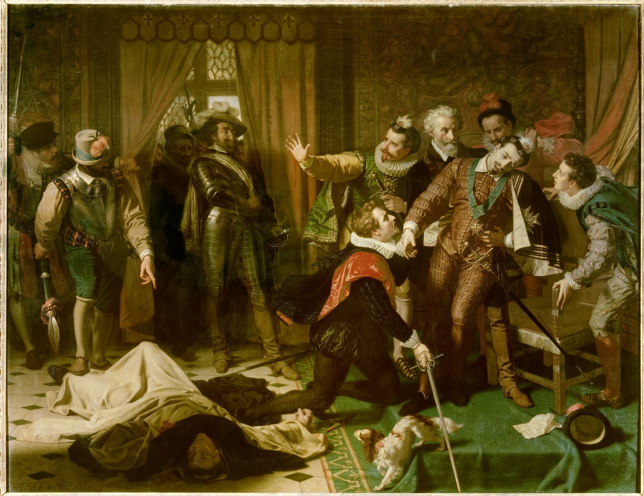 Mordet på Henrik III (1551-1589) af Jacques Clement (1567-1589), en dominikansk religiøs tilhænger af den katolske liga, den 1. august af Hugues Merle