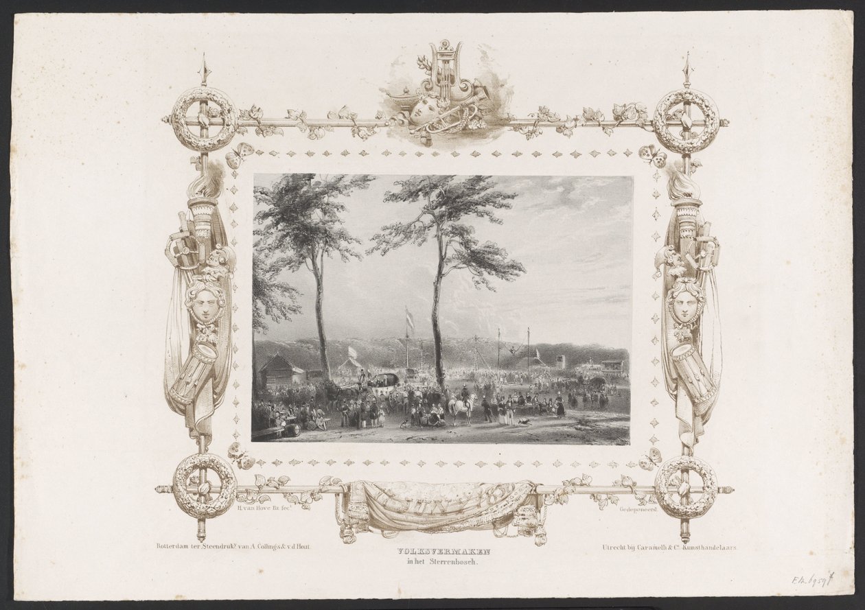 Tivoli og anden forlystelse, 1836 Populær underholdning i Sterrenbosch / 17. juni 1836 (titel på objekt) Plader med fejringen af ​​det andet århundrede for Utrechtsche Hogeschool, 1836 (serietitel) af Huib van Hove Bz