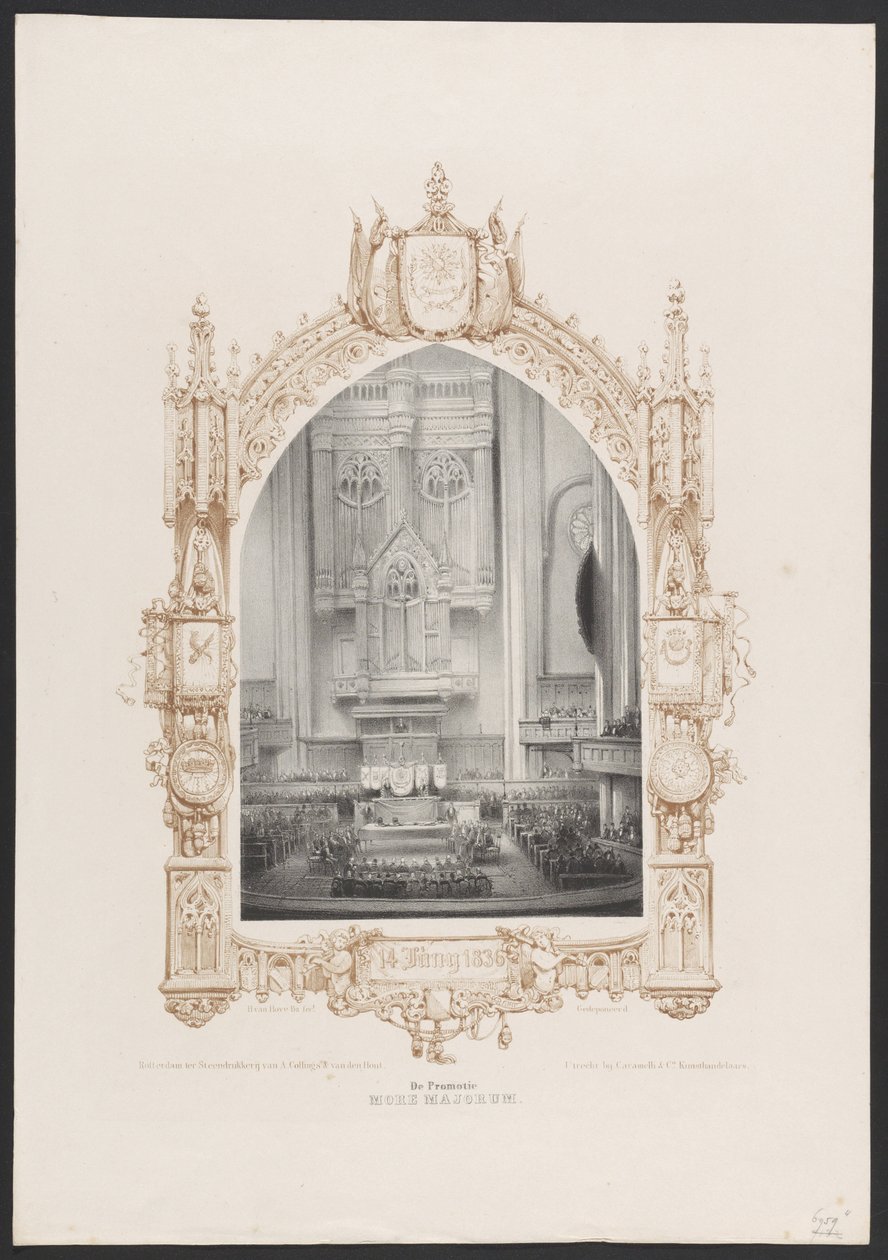 Forfremmelse More Majorum, 1836 The Promotion More Majorum / 14. juni 1836 (titel på objekt) Plader med fejringen af ​​det andet århundrede for Utrechtsche Hogeschool, 1836 (serietitel) af Huib van Hove Bz