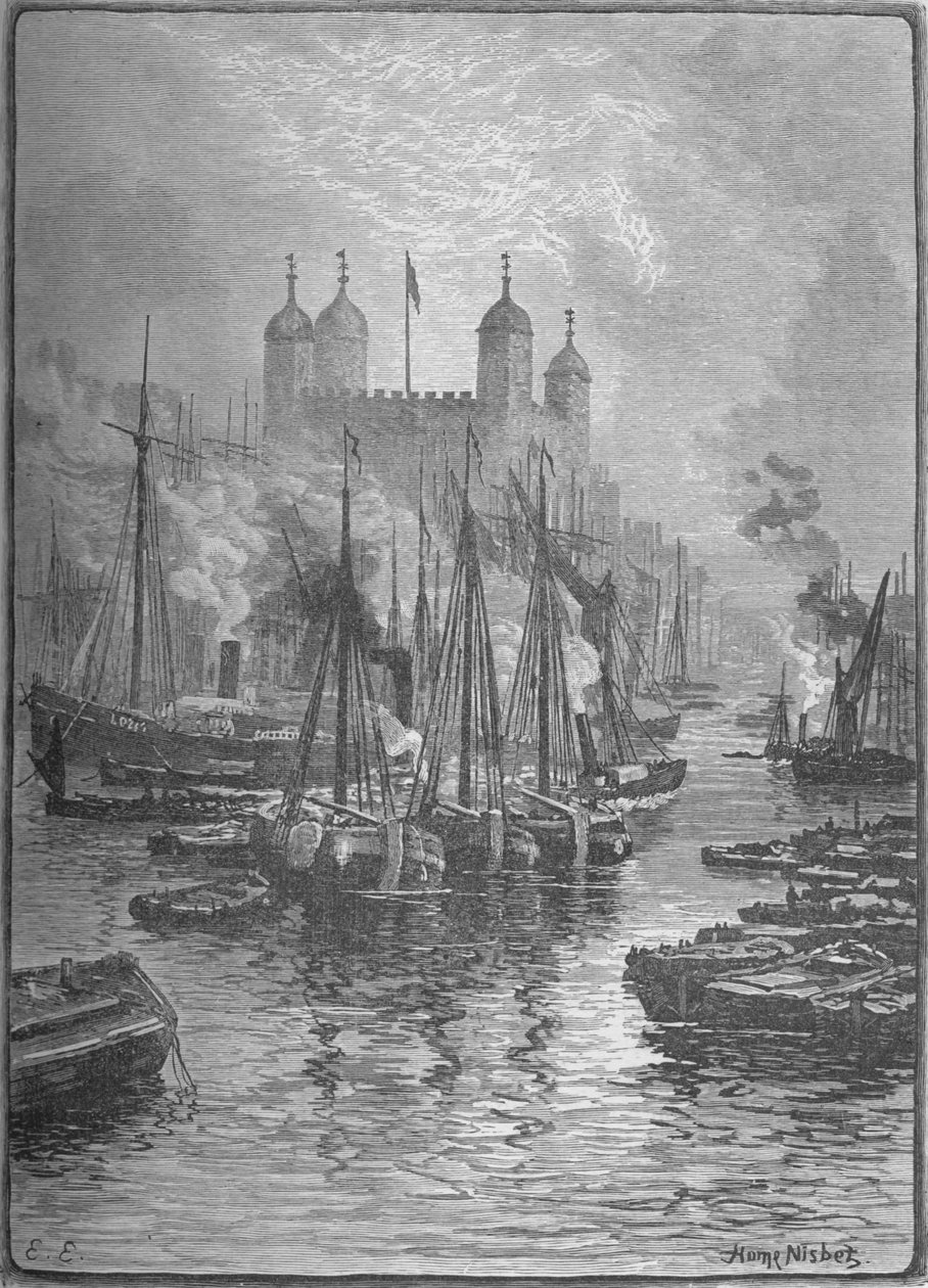 Udsigt over Tower fra London Bridge, 1890 af Hume Nisbet