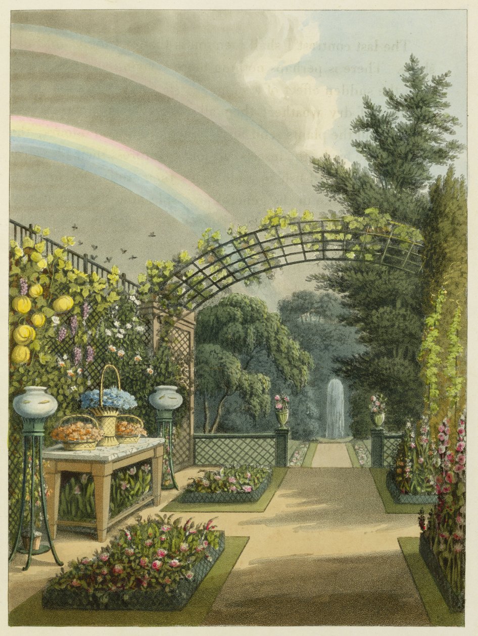Solskin efter regn, fra "Fragments on the Theory and Practice of Landscape Gardening", udgivet af. 1816 af Humphry Repton