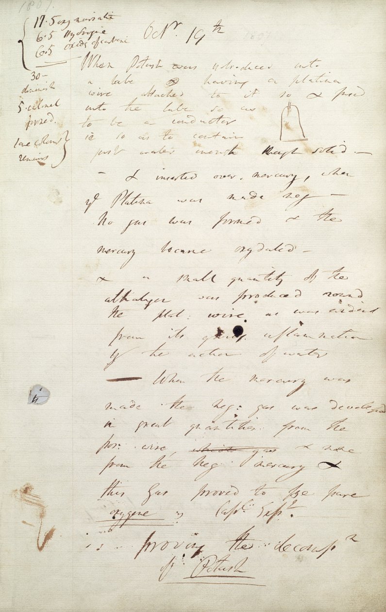Kalium: Sir Humphrey Davys noter om sit eksperiment, der førte til opdagelsen af kalium, 1807 af Humphry Davy