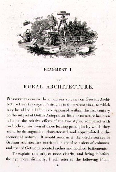 Illustration fra "Fragments on the Theory and Practice of Landscape Gardening", udgivet af. 1816 (litografi) af Humphry Repton