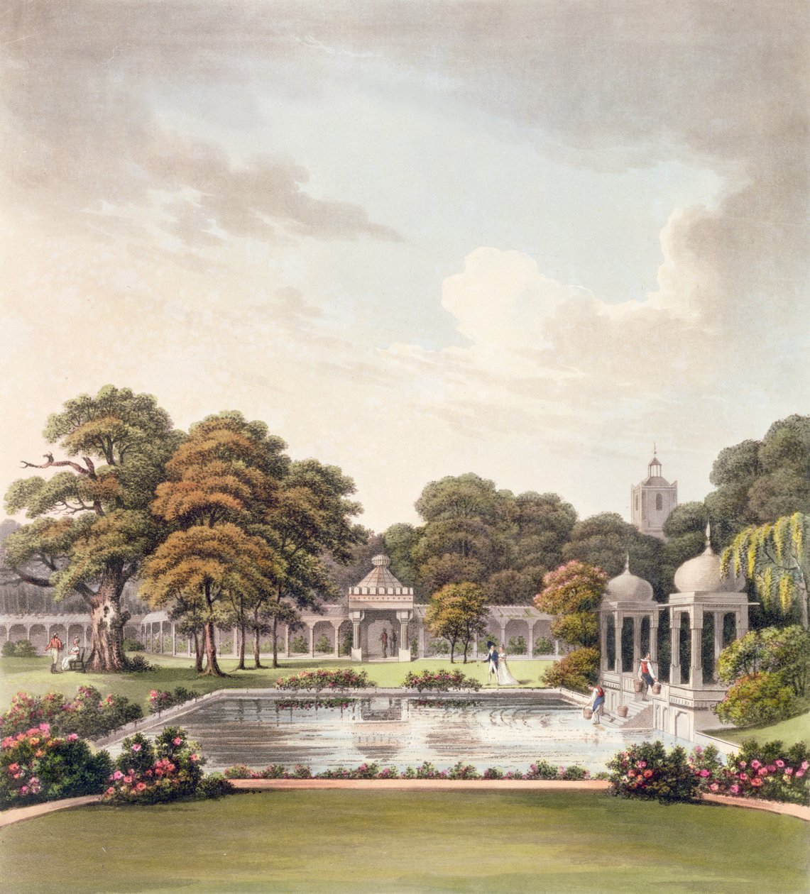 Udsigt fra kuplen, Brighton Pavilion, indgraveret af Joseph Constantine Stadler (fl.1780-1812), udgivet 1808 af Humphry Repton