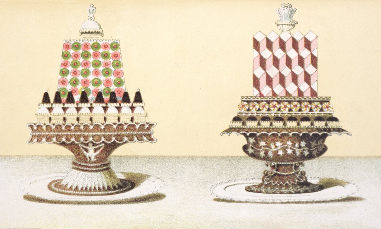 Design til præsentation af desserter, illustration fra en ungarsk kogebog om fransk madlavning, ca. 1880 af Hungarian School