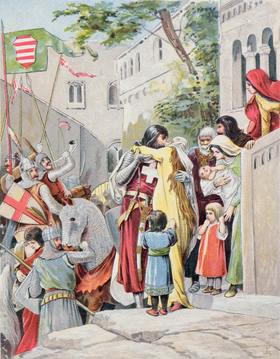 John Hunyadi omfavner sin kone, Erzsebet Szilagyi, da han tager af sted til kamp, ca. 1900 af Hungarian School