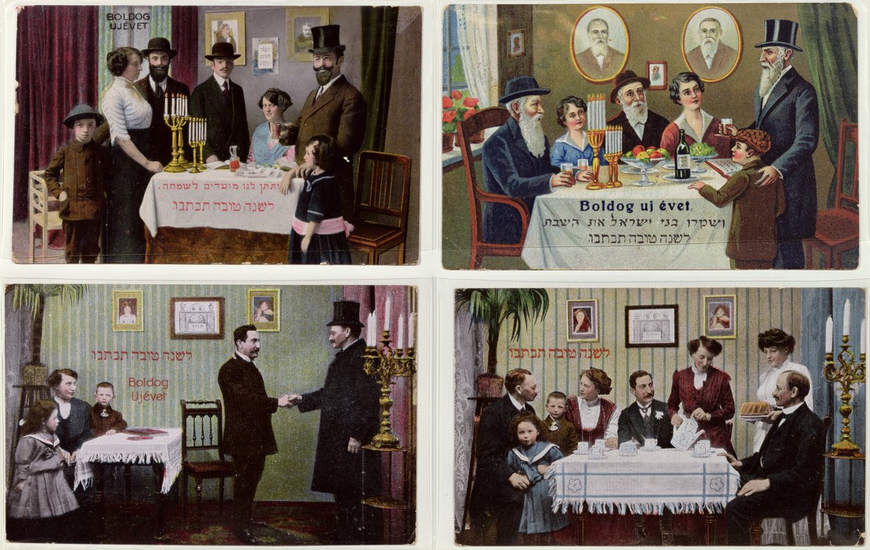 Postkort, der forestiller den jødiske familie ved Rosh Hashanah af Hungarian School
