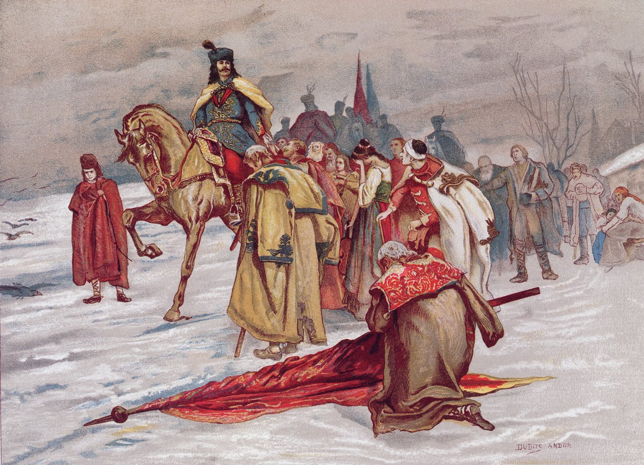 Rakoczi Ferenc siger farvel til sit folk, da han går i eksil i februar 1711, ca. 1900 af Hungarian School