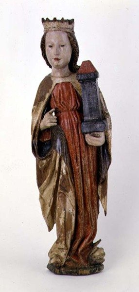 St. Barbara, fra Kassa, 1450-60 (malet træ) af Hungarian School