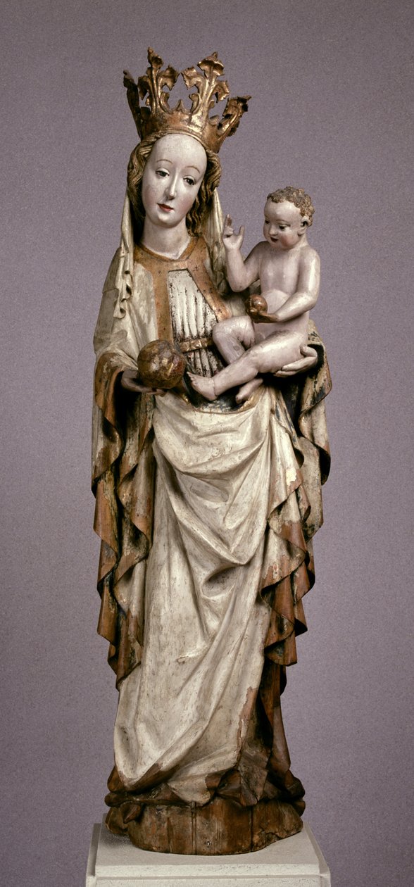 Jomfruen og barnet fra kirken Saint Philip og Saint James i Toporc, ca. 1420 (malet og forgyldt træ) af Hungarian School