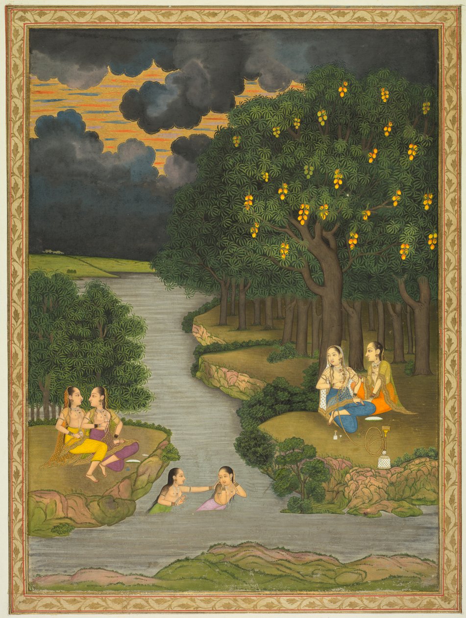 Kvinder nyder floden ved skovkanten, ca. 1765. af Hunhar II
