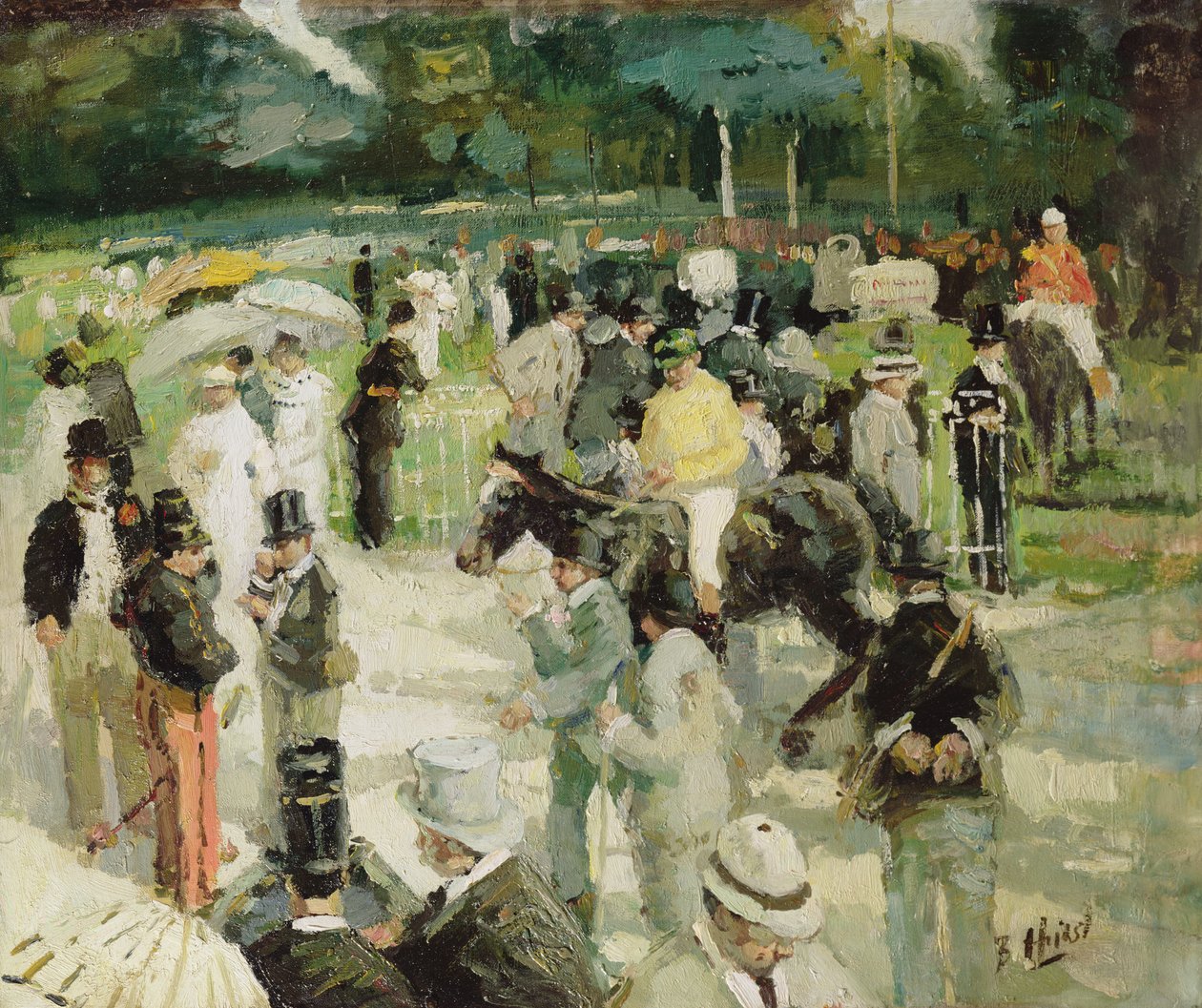Racing på Longchamp (olie på lærred) af Hurst Balmford