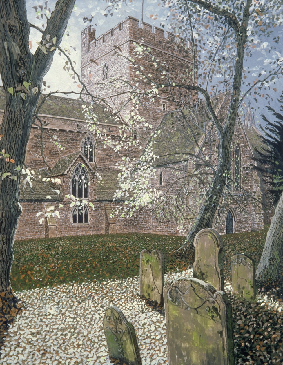 Brecon Cathedral, Autumn Day, 1992 (gouache på kort) af Huw S. Parsons