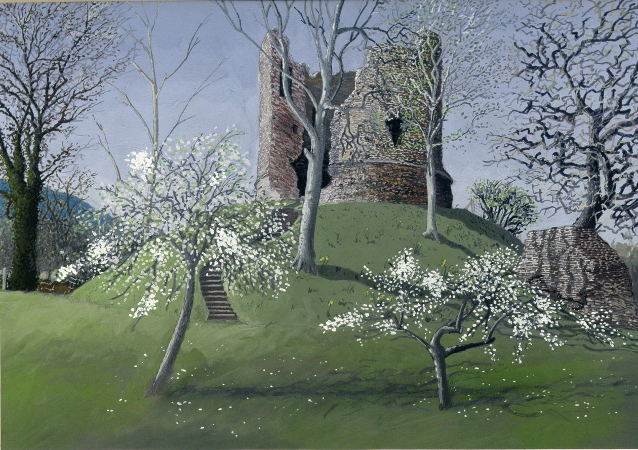 Longtown Castle, 1992 (gouache på kort) af Huw S. Parsons