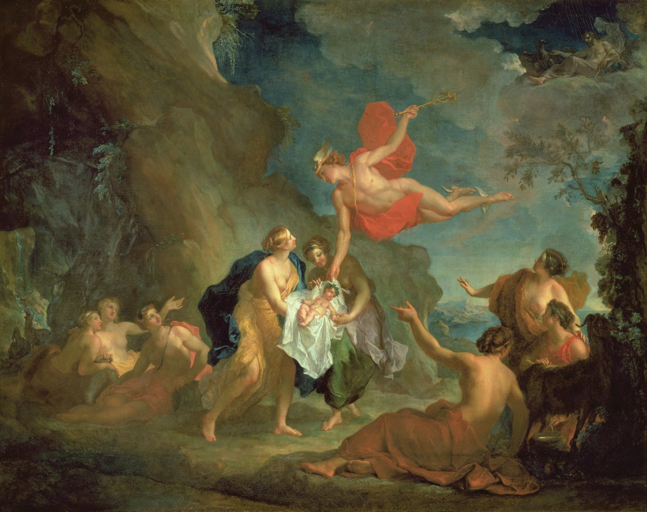 Spædbarnet Bacchus leveret af Merkur til nymferne på øen Naxos af Hyacinthe Collin de Vermont