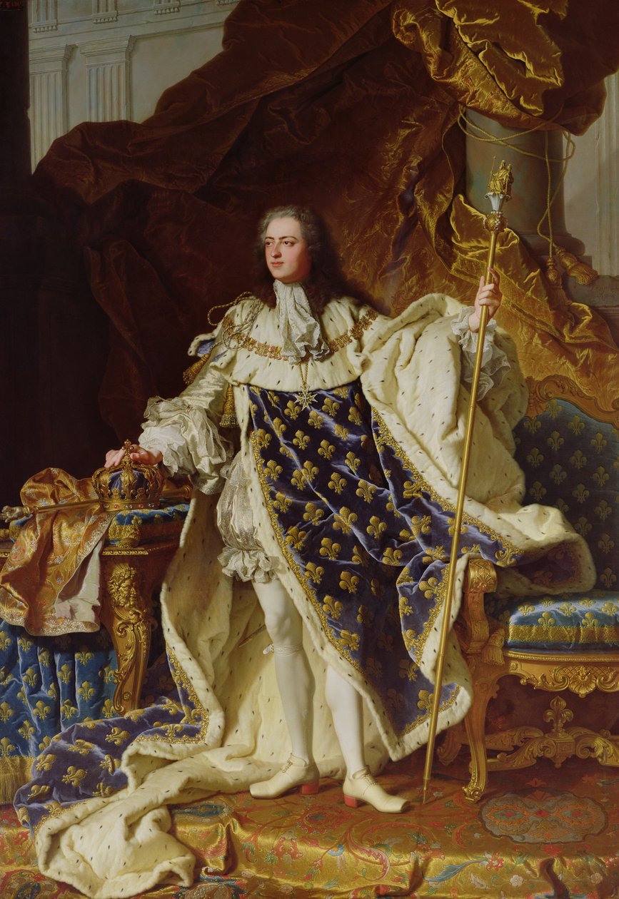 Portræt af Ludvig XV (1715-74) i kroningsdragt, 1730 af Hyacinthe Francois Rigaud