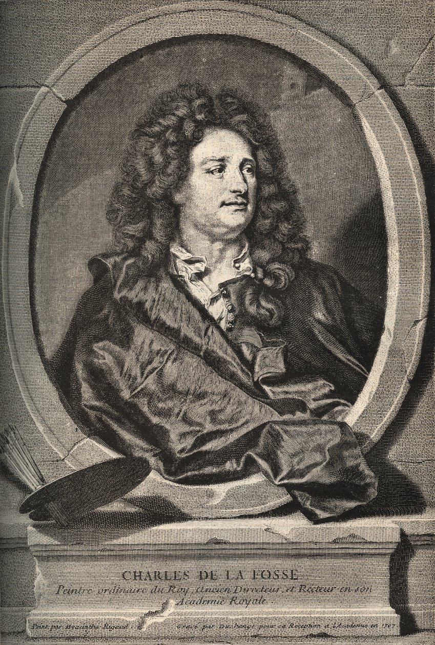Portræt af Charles de La Fosse (1636-1716) fransk maler - gravering af Dumchange af H. Rigaud af Hyacinthe (after) Rigaud