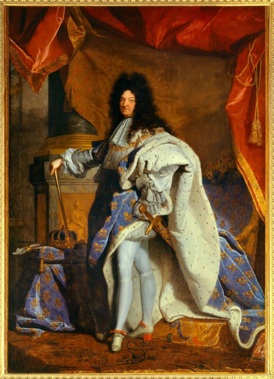 Fuld længde portræt af Ludvig XIV (1638-1715) 63 år i stor kongelig dragt Maleri fra Hyacinthe Rigauds værksted (1659-1743) af Hyacinthe (studio of) Rigaud