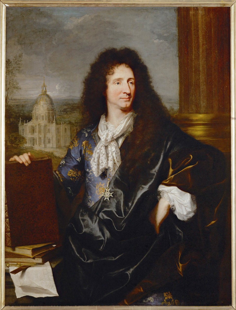 Jules Hardouin-Mansart, første arkitekt og tilsynsførende for de kongelige bygninger, malet 1685 ... af Hyacinthe Francois Rigaud