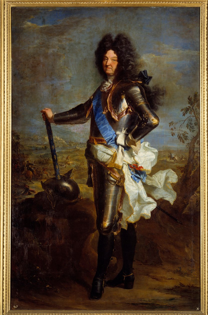 Portræt til fods af Ludvig XIV i rustning (1630-1715). Maleri af Hyacinthe Rigaud (1659-1743) af Hyacinthe Francois Rigaud
