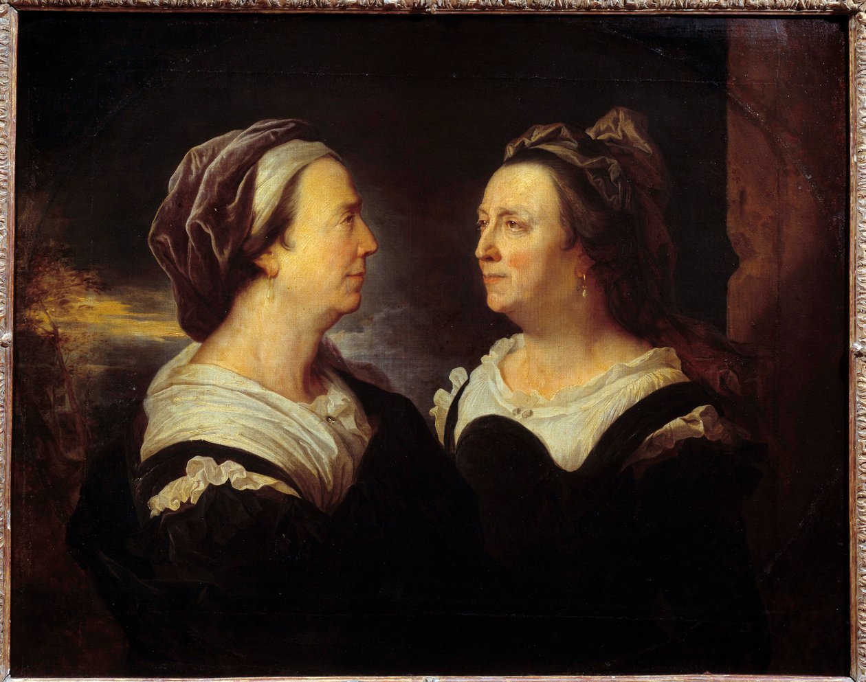 Portræt af fru Rigauds mor i to forskellige holdninger. Dobbeltportræt af en kvinde i profil (venstre og højre). Maleri af Hyacinthe Rigaud (1659-1743) 1695 søn. 0,83x1,03 m af Hyacinthe Francois Rigaud