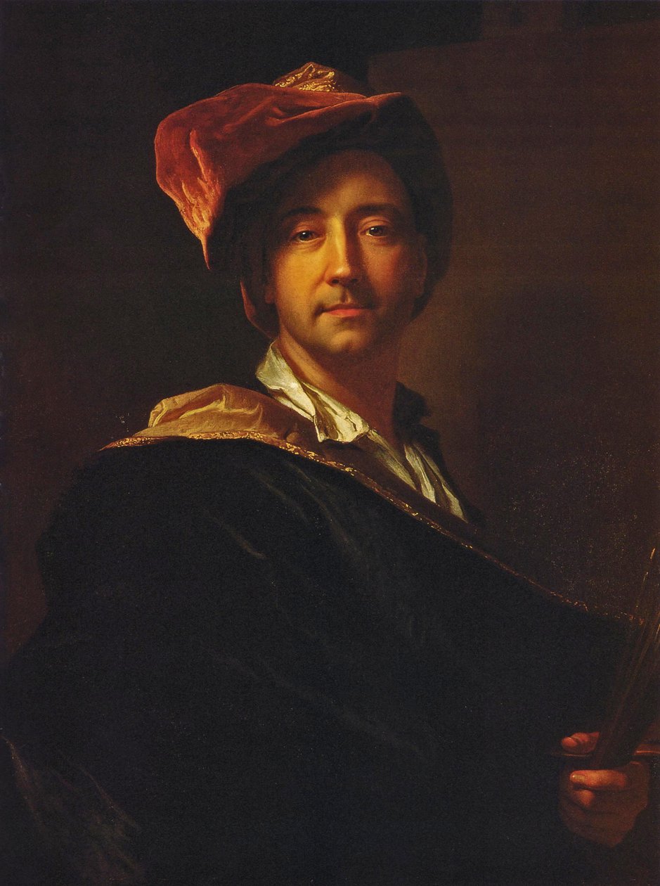 Fransk:  Autoportrait au turban Selvportræt i en turban af Hyacinthe Rigaud