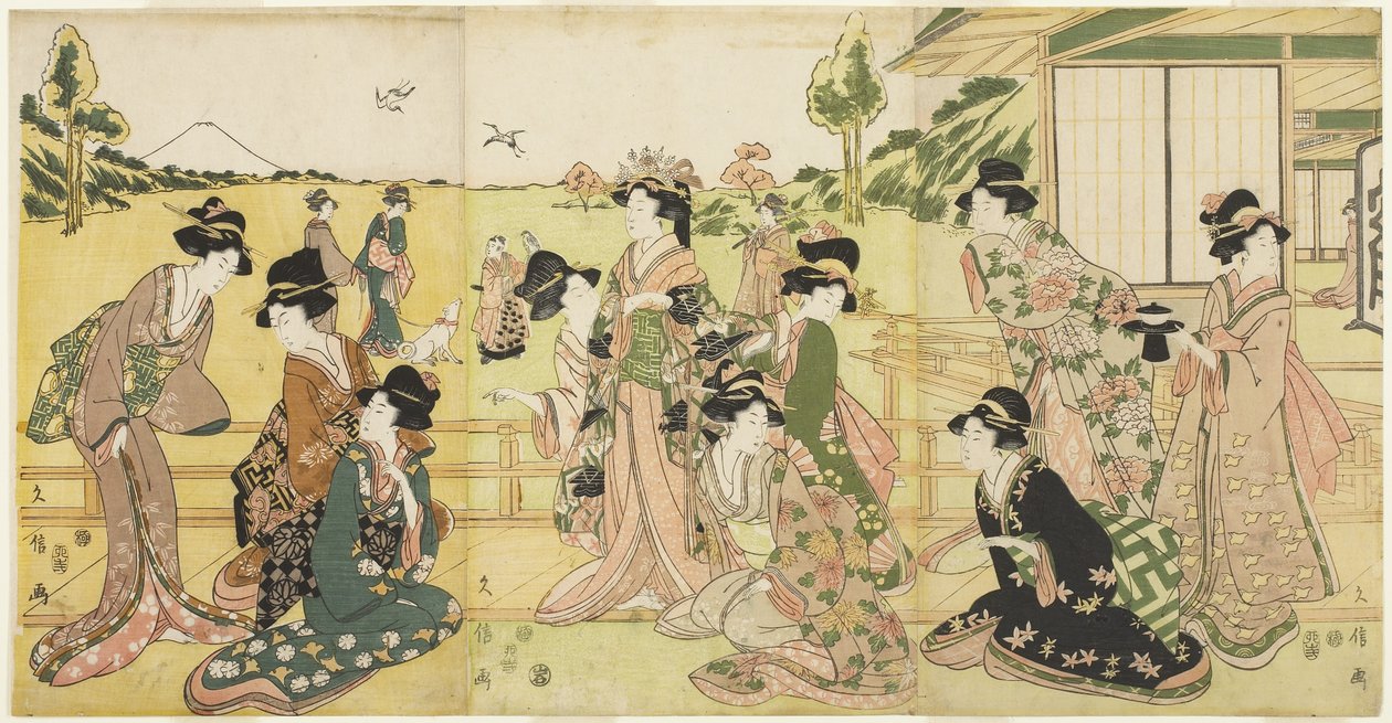 Hawking Party, 1807 (træblok i farver) af Hyakusai Hisanobu Hyakusai Hisanobu