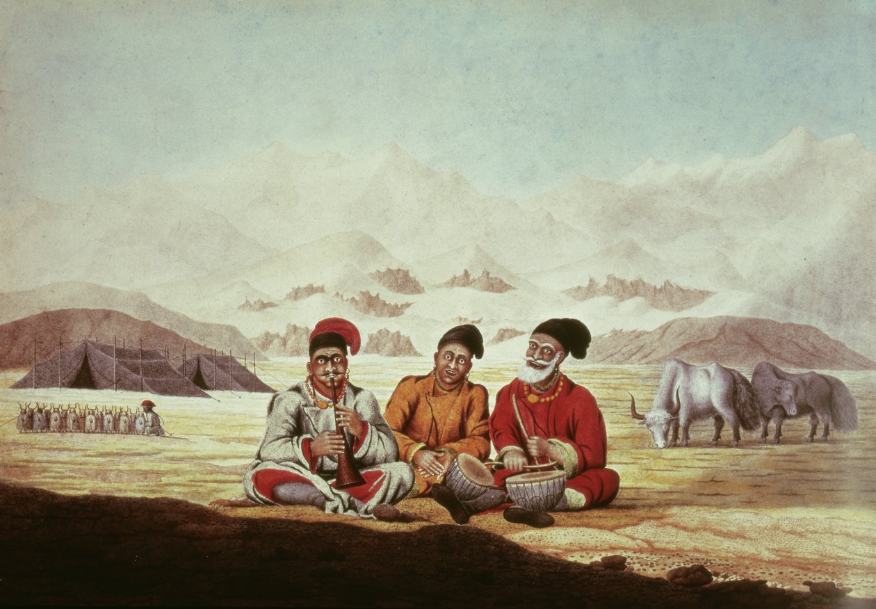Tre musikere i Tibet (wc på papir) af Hyder Jung Hearsey