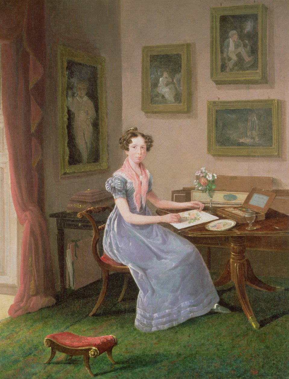 Selvportræt af kunstneren, der maler ved hendes skrivebord af I.J. Willis