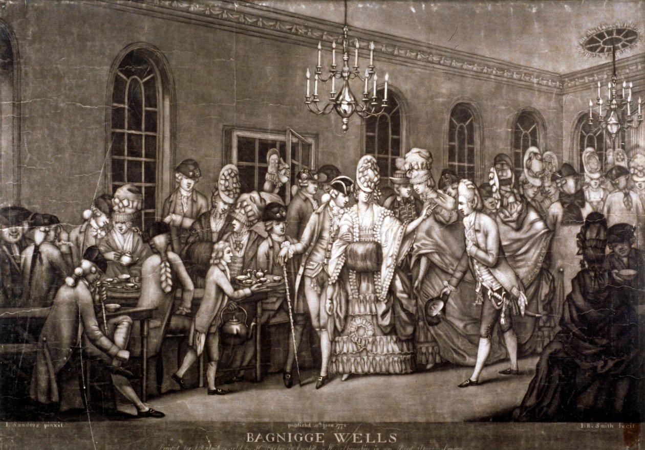 Udsigt over et fyldt værelse i Bagnigge Wells, London, 1772. af IR Smith