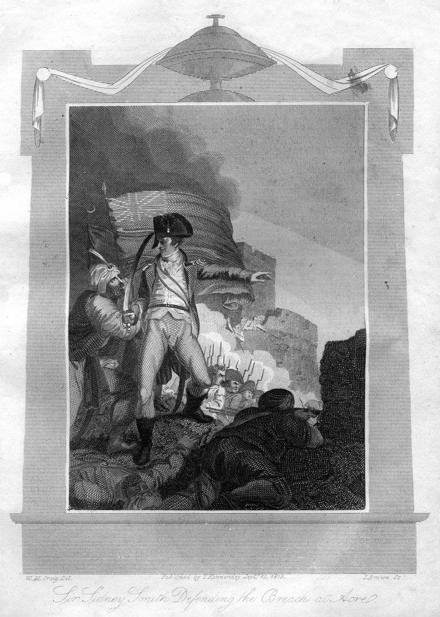 Sir Sydney Smith 1764-1840 forsvarer bruddet ved Acre, 1816. af I. Brown