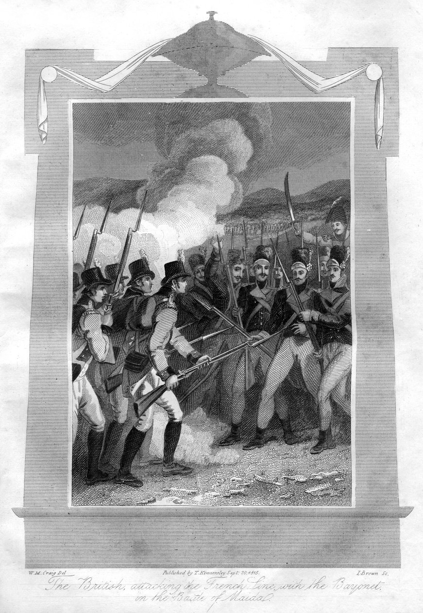 Briterne angreb den franske linje med bajonetter i slaget ved Maida, 1816. af I. Brown
