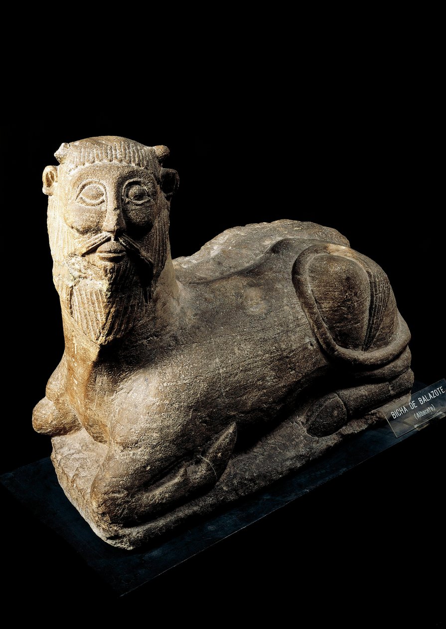 Iberisk kunst: "Bicha de Balnitrogen", en tyr med et menneskehoved. Stenskulptur fra Albacete, Spanien. 5. århundrede f.Kr. Musee National d