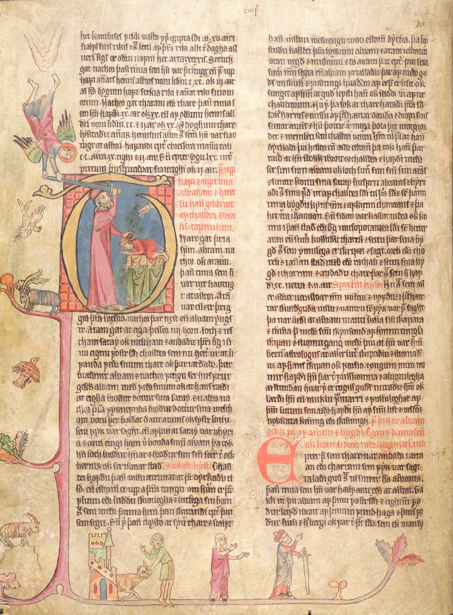 Historikert initial P, der skildrer Abrahams offer, fra Stjorn (Governance) af Icelandic School