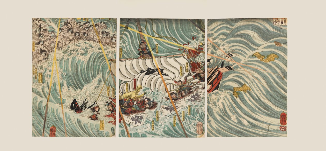 Taira-spøgelserne angriber Yoshitsunes skib af Ichiyusai Kuniyoshi