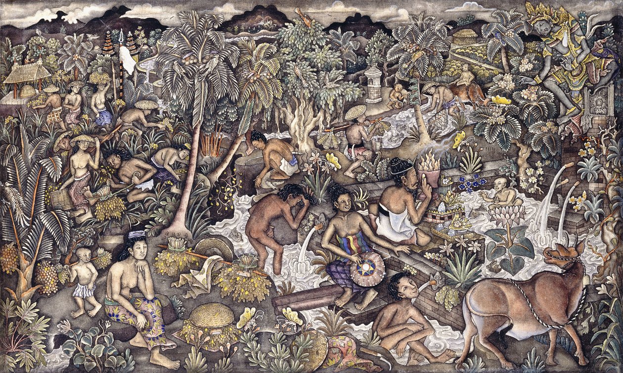 Bali Life, ca. 1940 (olie på ostelærred) af Ida Bagus Kembeng