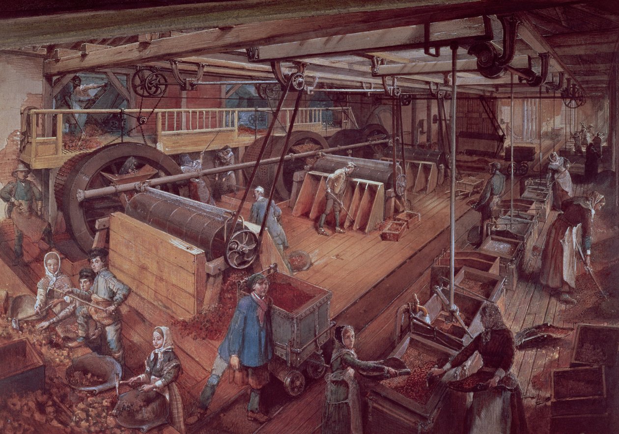 Coal Riddling-værksted, ved Blanzy-minerne, ca. 1860 af Ignace Francois Bonhomme