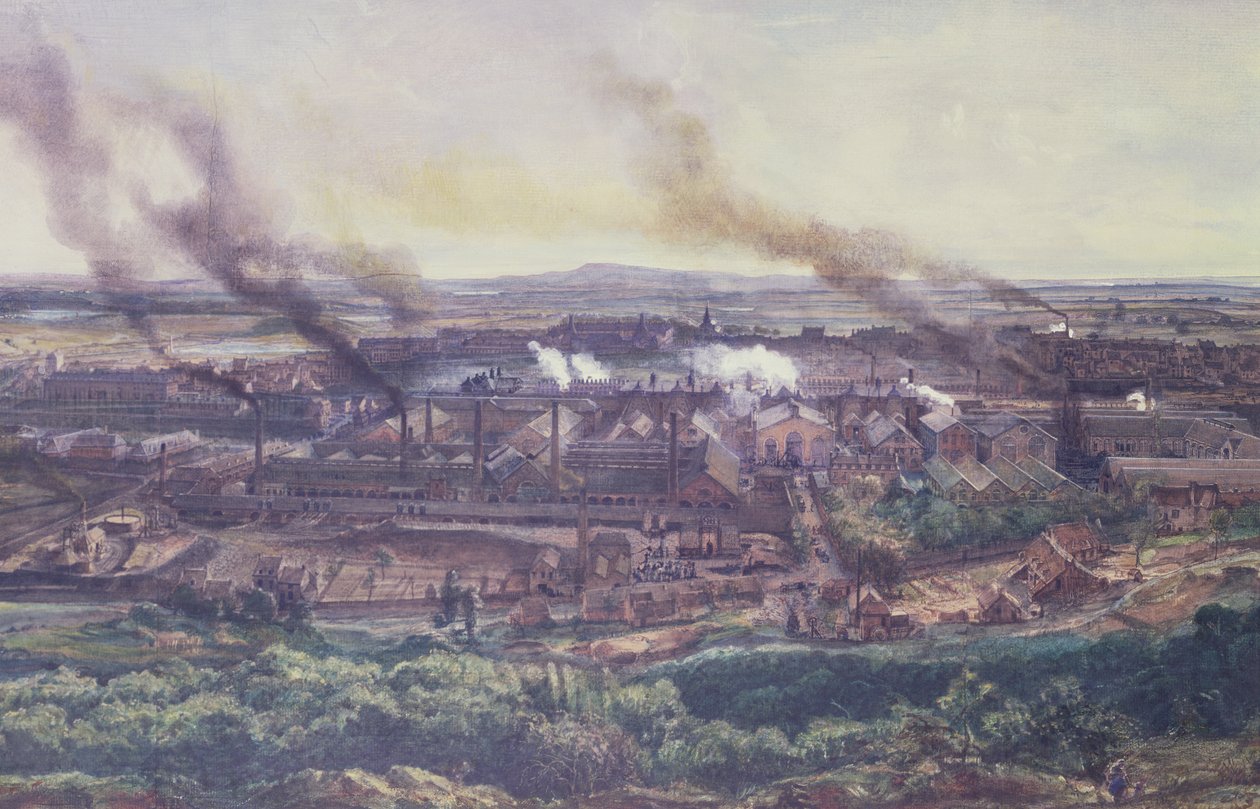 Fabrikker i Le Creusot i 1848, 1855 (olie på papir) (detaljer, se 164036) af Ignace Francois Bonhomme
