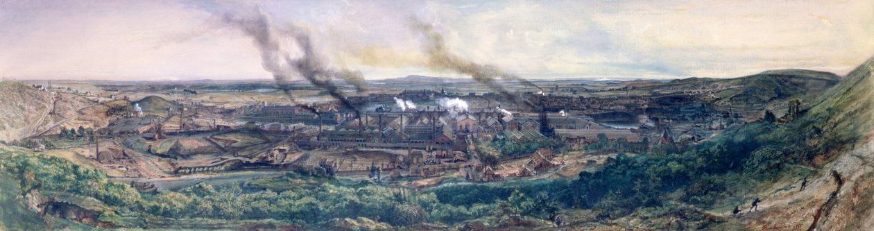 Fabrikker på Le Creusot i 1848, 1855 (olie på papir) (se detaljer 157311) af Ignace Francois Bonhomme