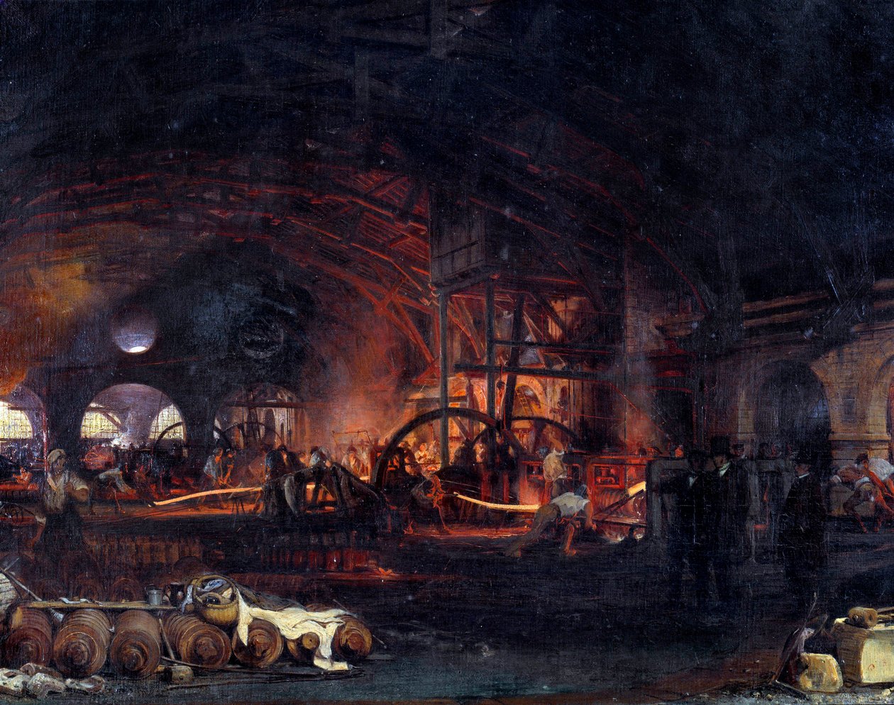 Industriel revolution: "" Fourchambaults store smedje"" Detalje af maleri af Francois Bonhomme (1809-1881) 1839. Fourchambault af Ignace Francois Bonhomme