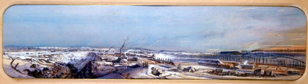 Industrielt landskab i Blanzy-kulfeltet under sne, Saone-et-Loire af Ignace Francois Bonhomme