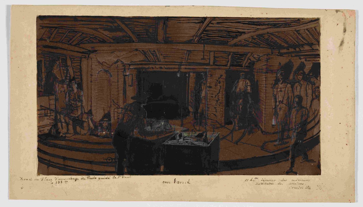 I baggrunden minearbejdernes frokost, 1866 af Ignace Francois Bonhomme
