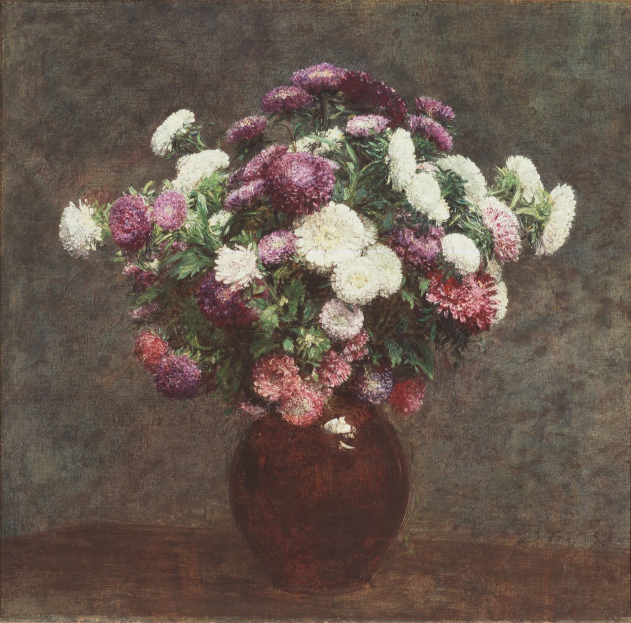 Asters i en vase af Ignace Henri Jean Fantin Latour