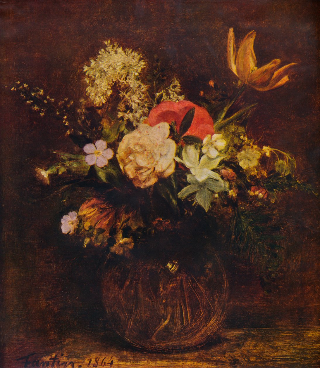 Skål med blomster, 1864, 1935. af Ignace Henri Jean Fantin Latour