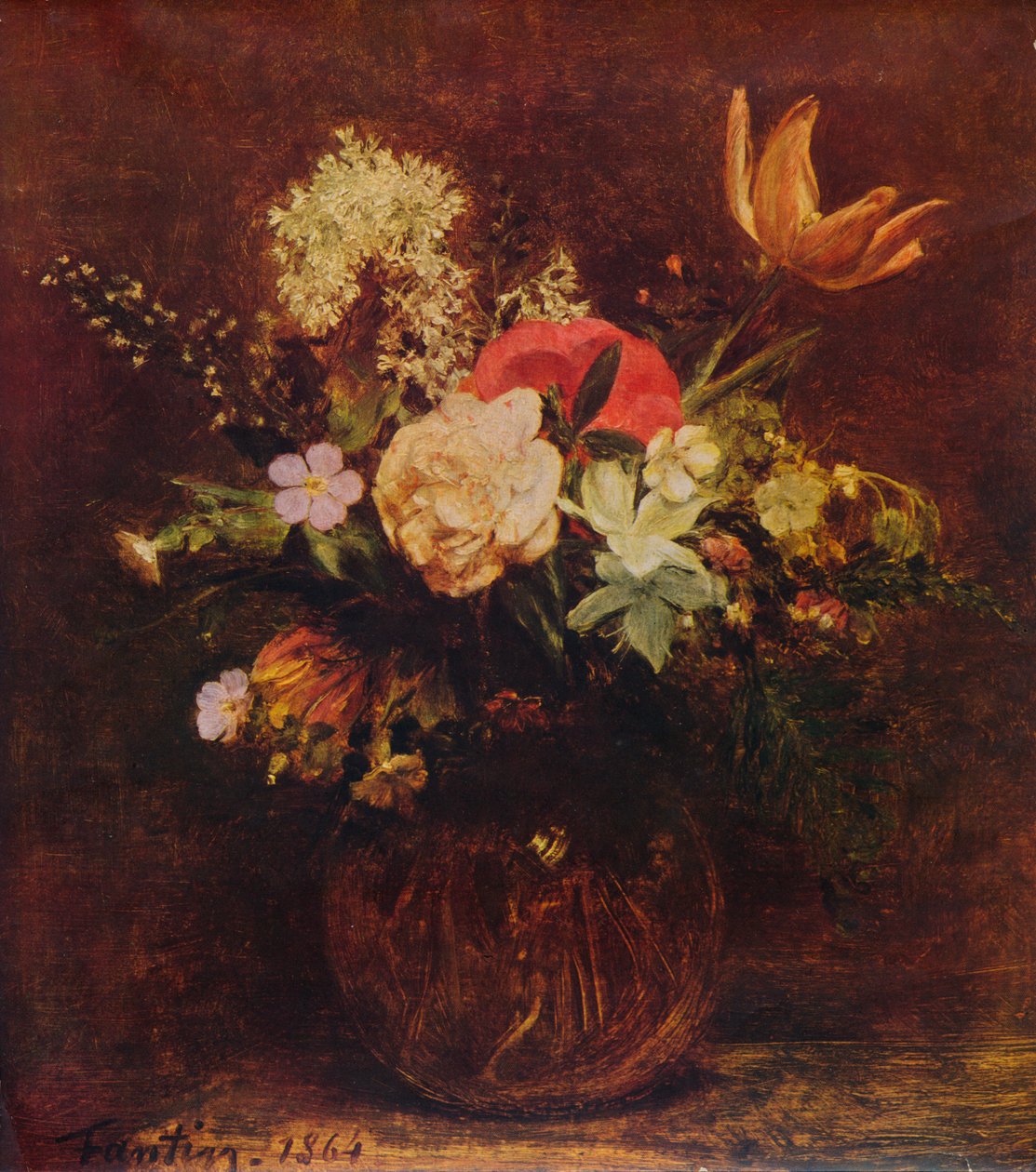 Skål med blomster, 1864, 1935. af Ignace Henri Jean Fantin Latour